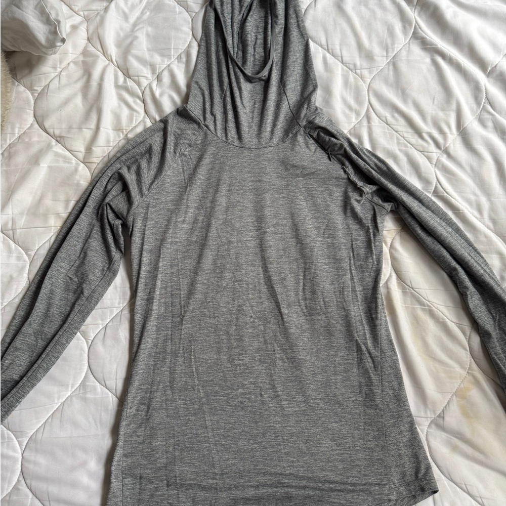 Women's Gray Hooded Long Sleeve Top